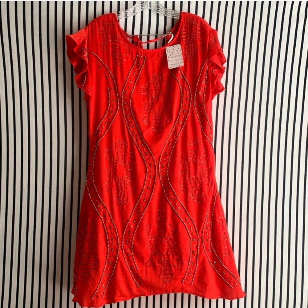 Free People | Silver Beaded Keyhole Midi Dress